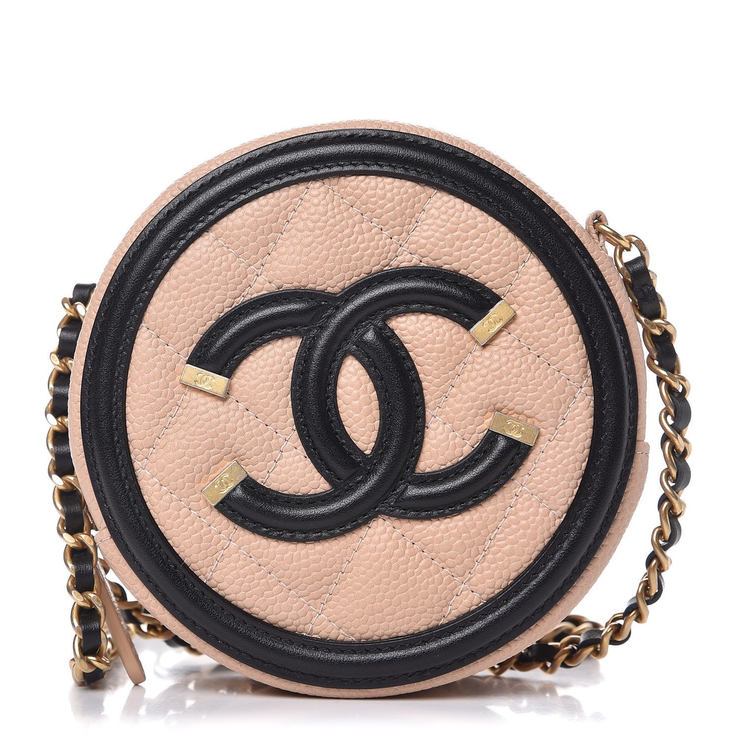 Chanel Caviar Quilted Round Filigree Crossbody Beige Black 1 of 8