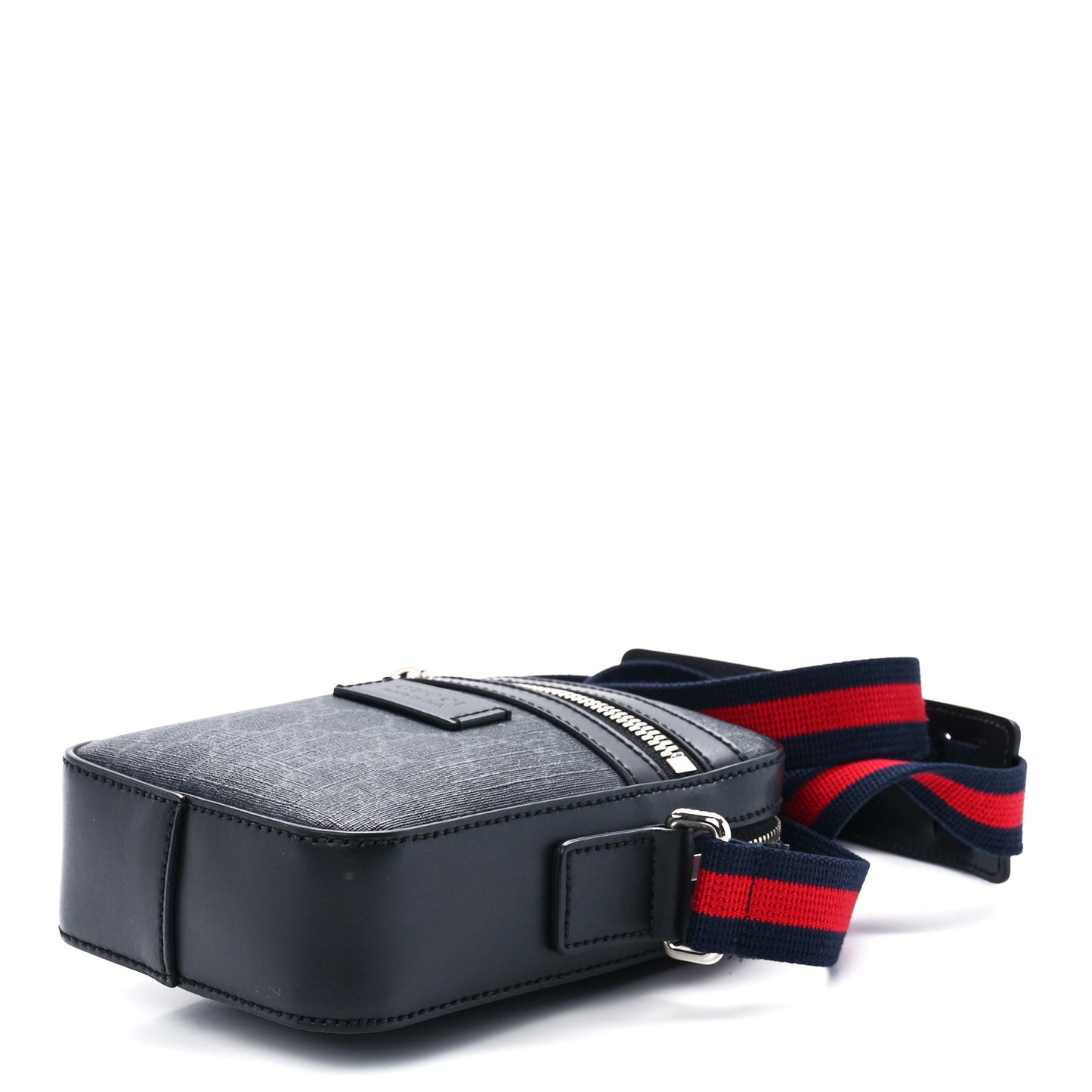 GG Supreme Monogram Appia Calfskin Web Small Camera Messenger Bag Black Grey