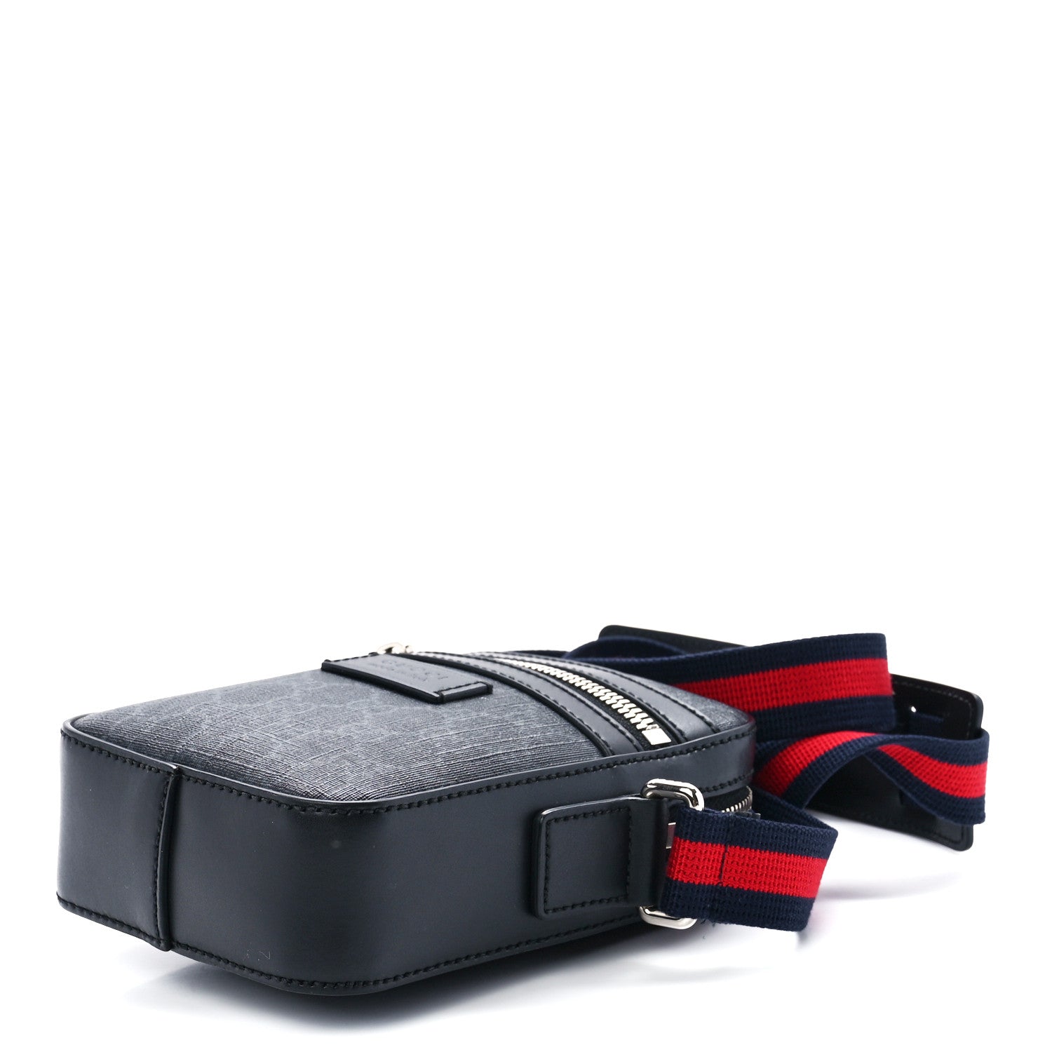 Gucci GG Supreme Monogram Appia Calfskin Web Small Camera Messenger Bag Black Grey 10 of 13