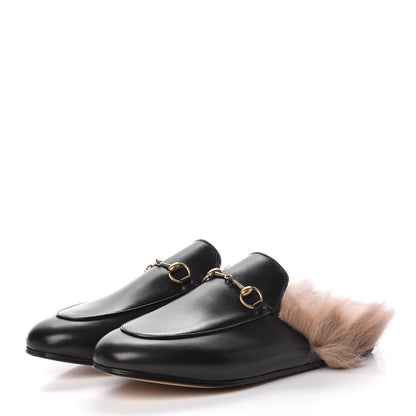 Gucci Calfskin Fur Womens Princetown Slippers 39 Black 3 of 8