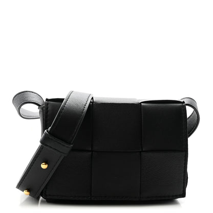 Bottega Veneta Lambskin Maxi Intrecciato Extra Mini Cassette Crossbody Bag Black 1 of 9