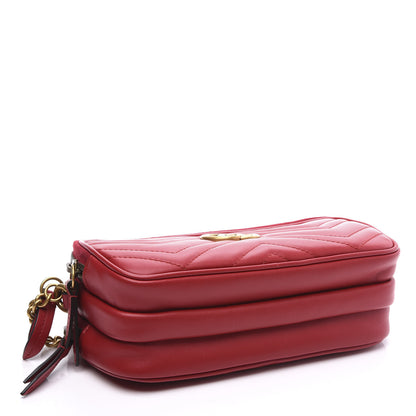Gucci Calfskin Matelasse Mini GG Marmont Chain Crossbody Bag Hibiscus Red 3 of 11