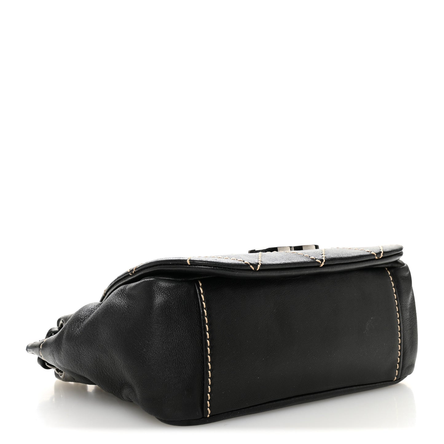 Lambskin Contrast Stitch Small Surpique Accordion Flap Black