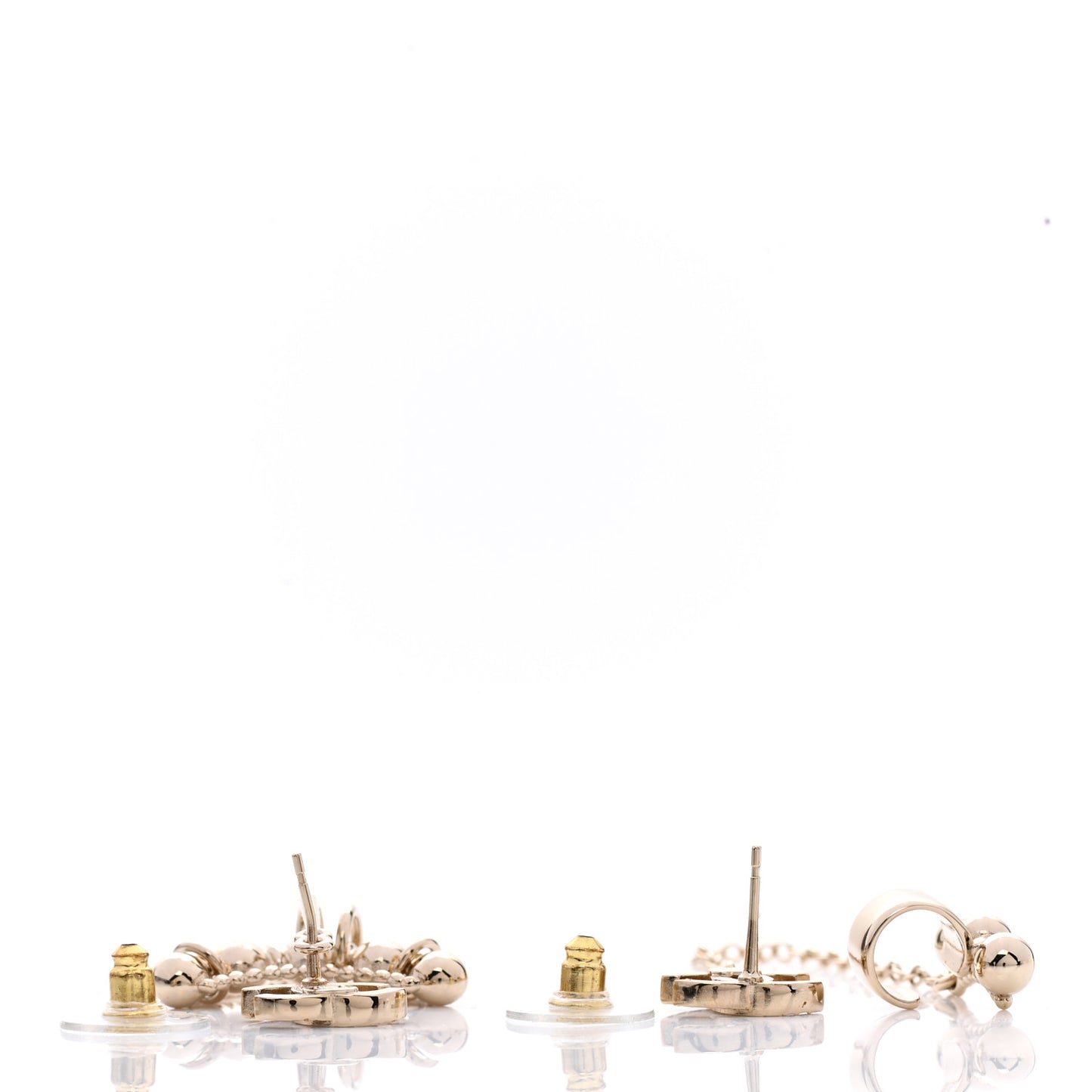 Metal Crystal CC Chain Cuff Earrings Gold