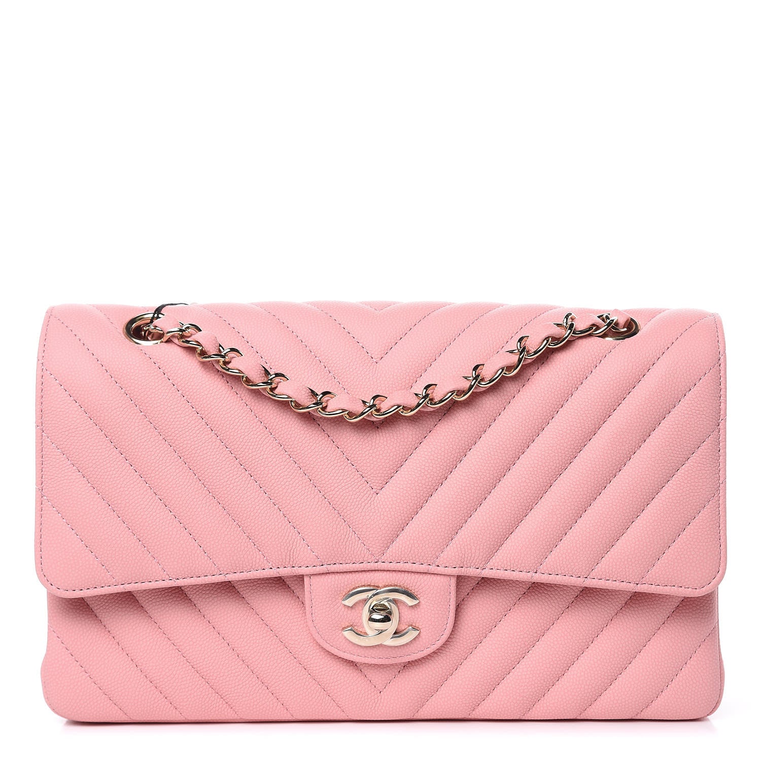 Chanel Caviar Chevron Quilted Medium Double Flap Pink 1 of 9