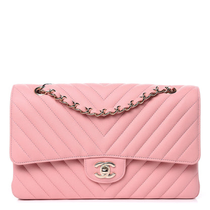 Chanel Caviar Chevron Quilted Medium Double Flap Pink 1 of 9