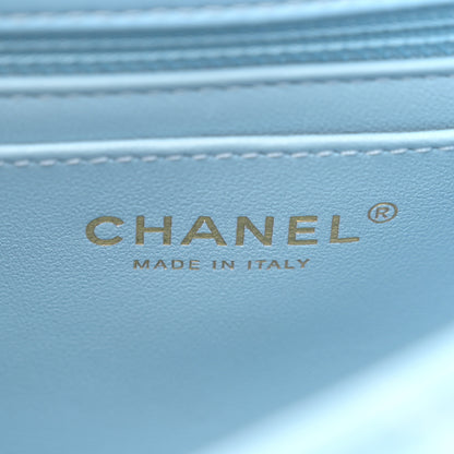 Chanel Lambskin Metal Quilted Twist Top Handle Flap With Chain Light Blue 6 of 11