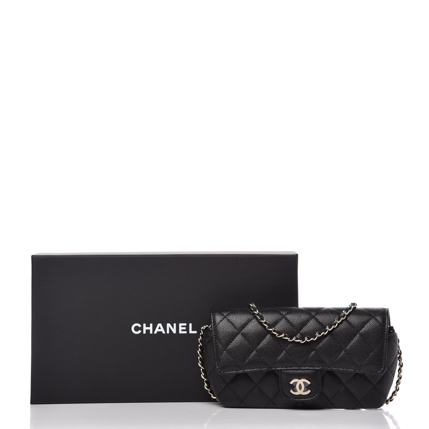 Caviar Quilted Glasses Case With Chain Black
