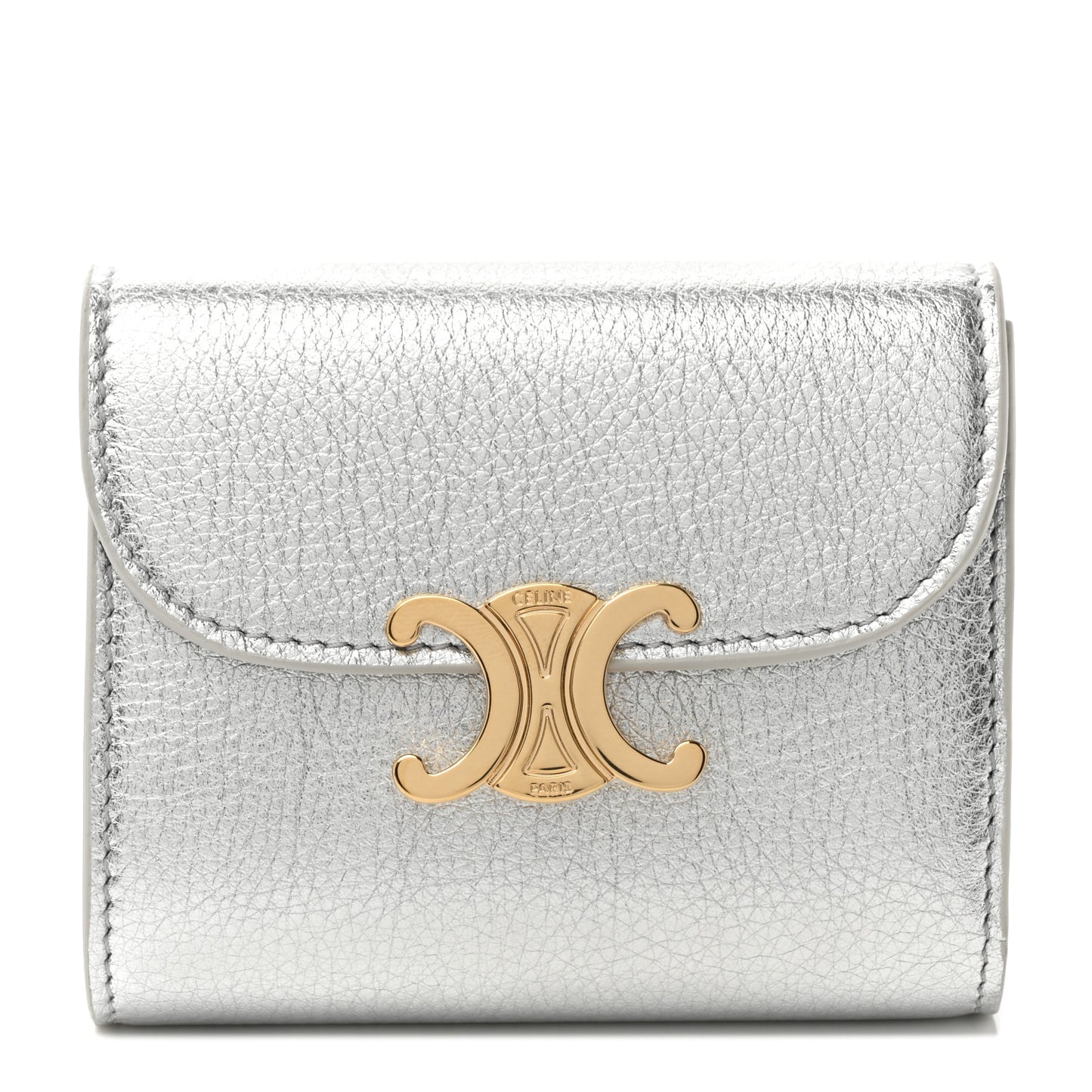 Metallic Calfskin Small Triomphe Wallet Silver