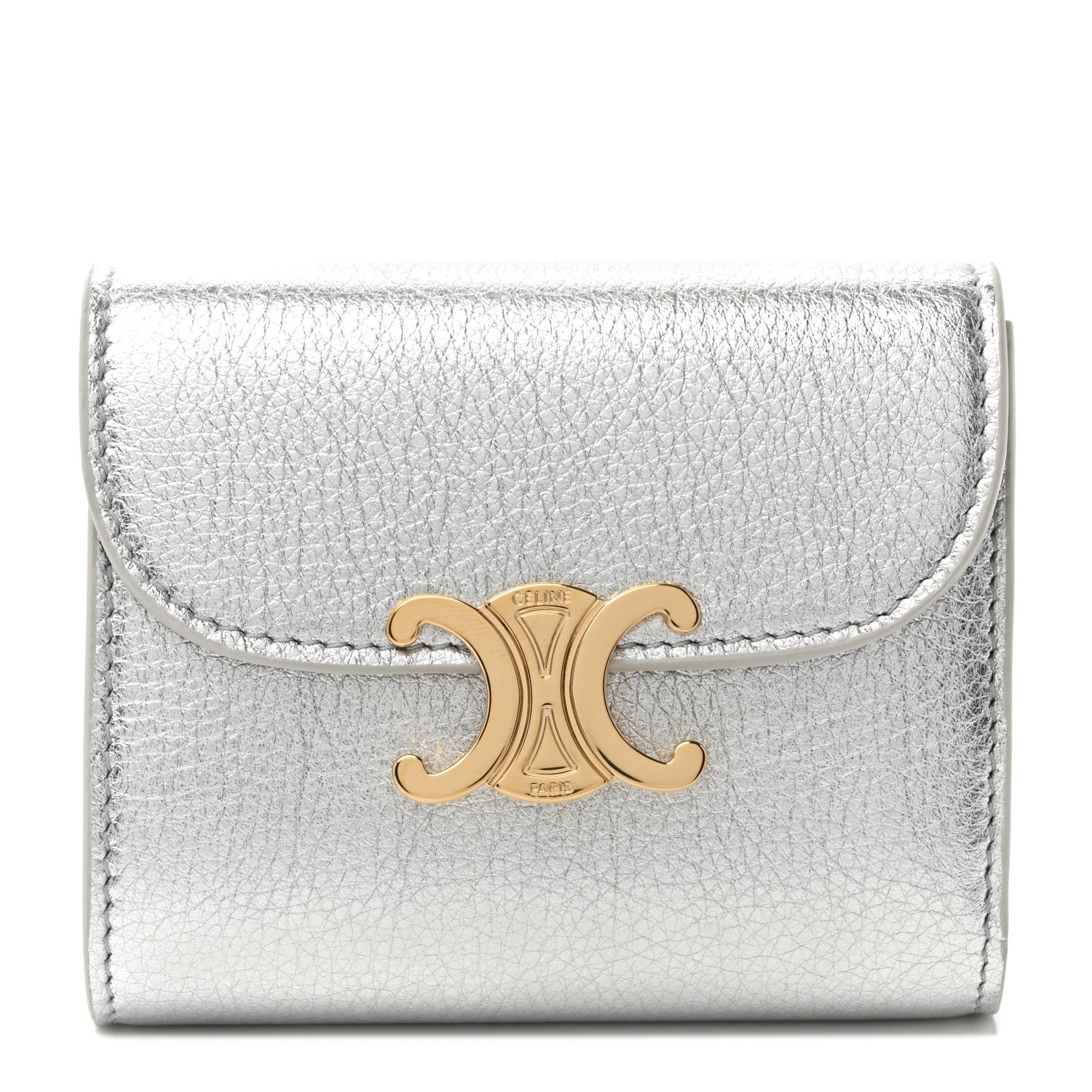 Celine Metallic Calfskin Small Triomphe Wallet Silver 1 of 7