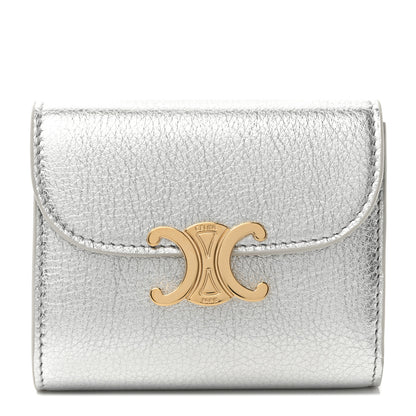 Celine Metallic Calfskin Small Triomphe Wallet Silver 1 of 7