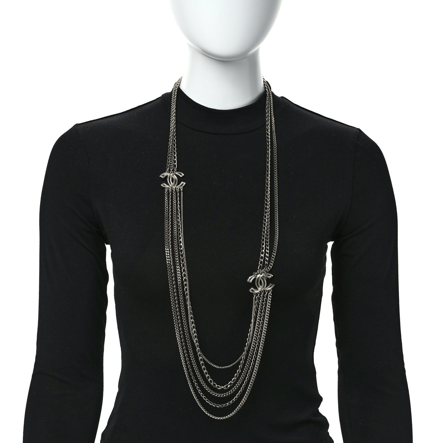 Chanel Crystal CC Multi Strand Long Chain Necklace Gold 2 of 6