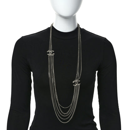 Chanel Crystal CC Multi Strand Long Chain Necklace Gold 2 of 6