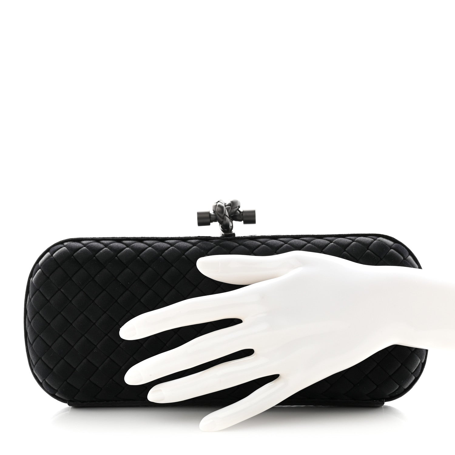 Bottega Veneta Satin Ayers Intreccio Impero Stretch Knot Clutch Black 2 of 9