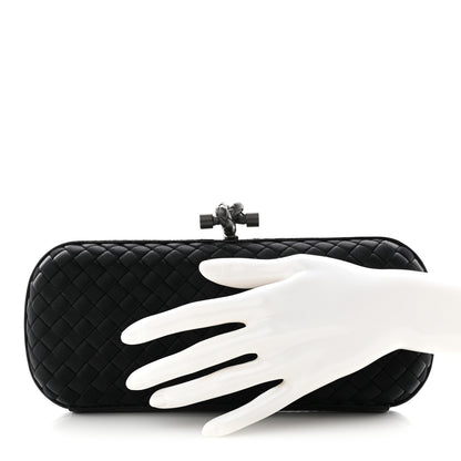 Bottega Veneta Satin Ayers Intreccio Impero Stretch Knot Clutch Black 2 of 9