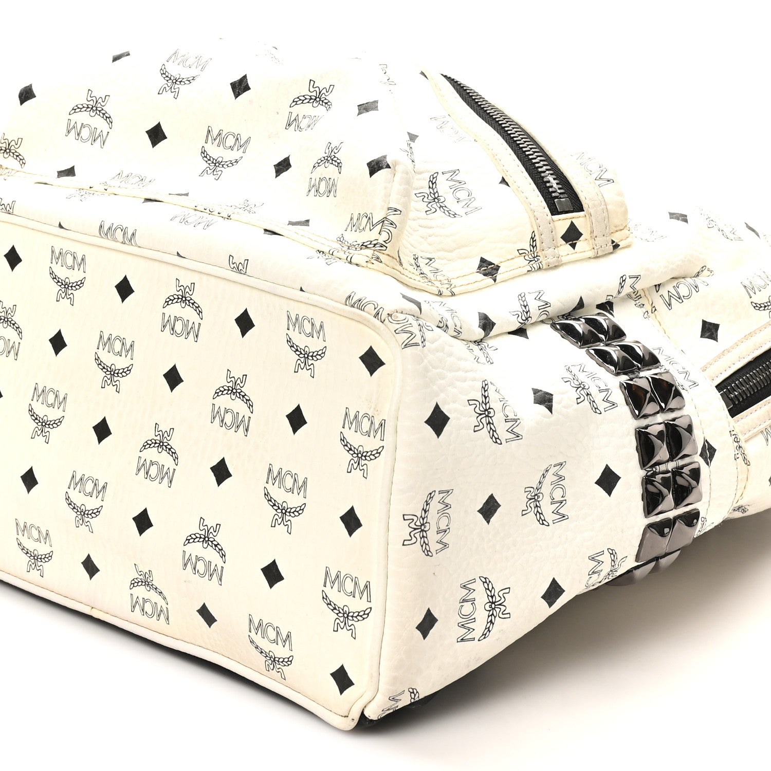 MCM Visetos Medium Side Studs Stark Backpack White 9 of 11