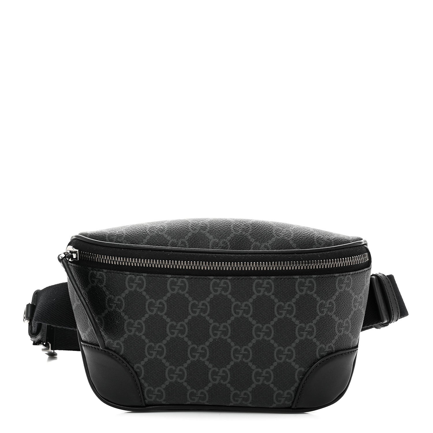 Gucci GG Supreme Monogram Emblem Calfskin Small Belt Bag Black Grey 1 of 10
