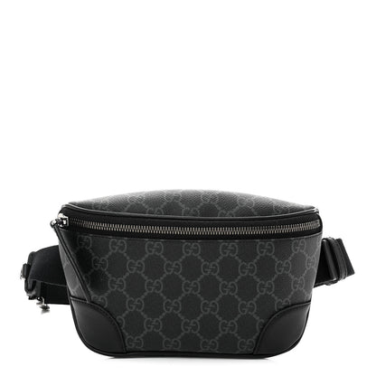 Gucci GG Supreme Monogram Emblem Calfskin Small Belt Bag Black Grey 1 of 10