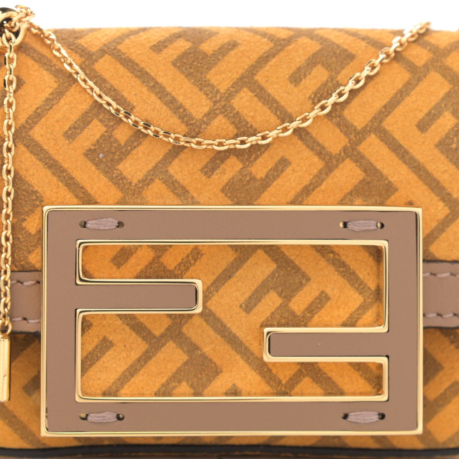 Fendi Suede Vitello Ceylon FF Nano Maxi Buckle Baguette Charm Giallo Sand 8 of 11