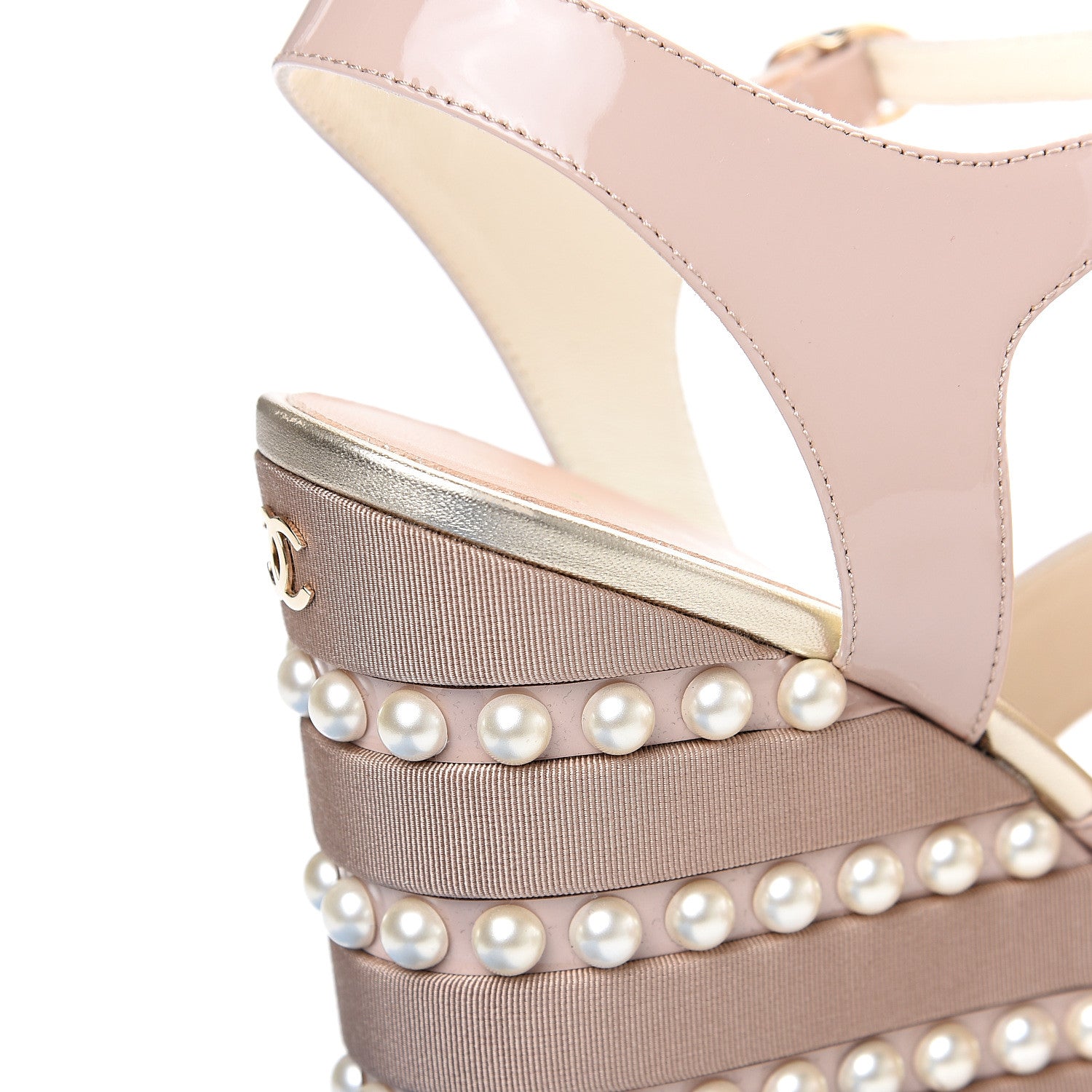 Chanel Patent Calfskin Pearl CC Wedge Sandals 41 Light Pink 11 of 11