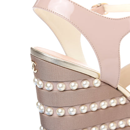 Chanel Patent Calfskin Pearl CC Wedge Sandals 41 Light Pink 11 of 11
