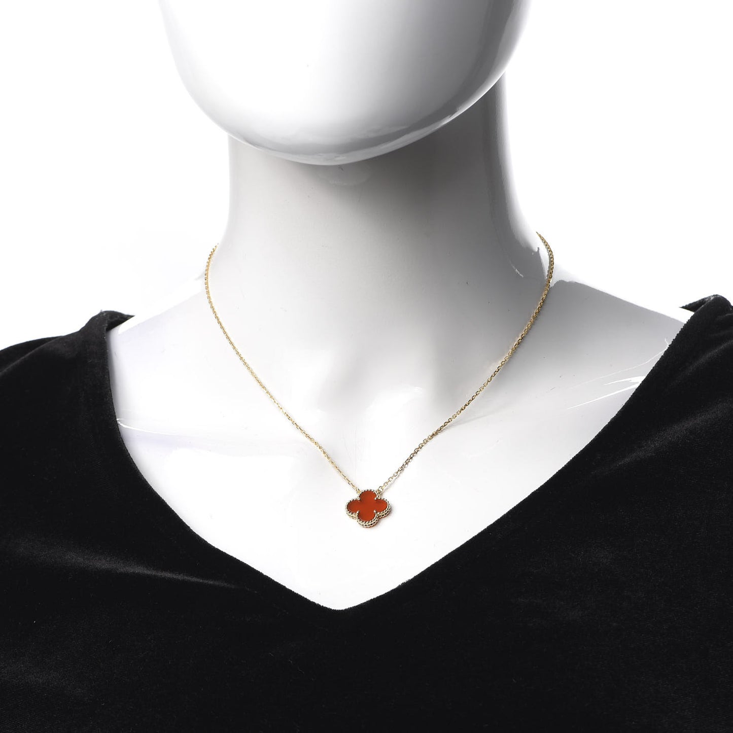 18K Yellow Gold Carnelian Vintage Alhambra Pendant Necklace