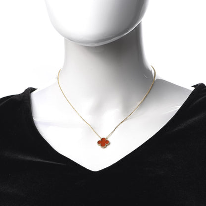 Van Cleef & Arpels 18K Yellow Gold Carnelian Vintage Alhambra Pendant Necklace 2 of 6