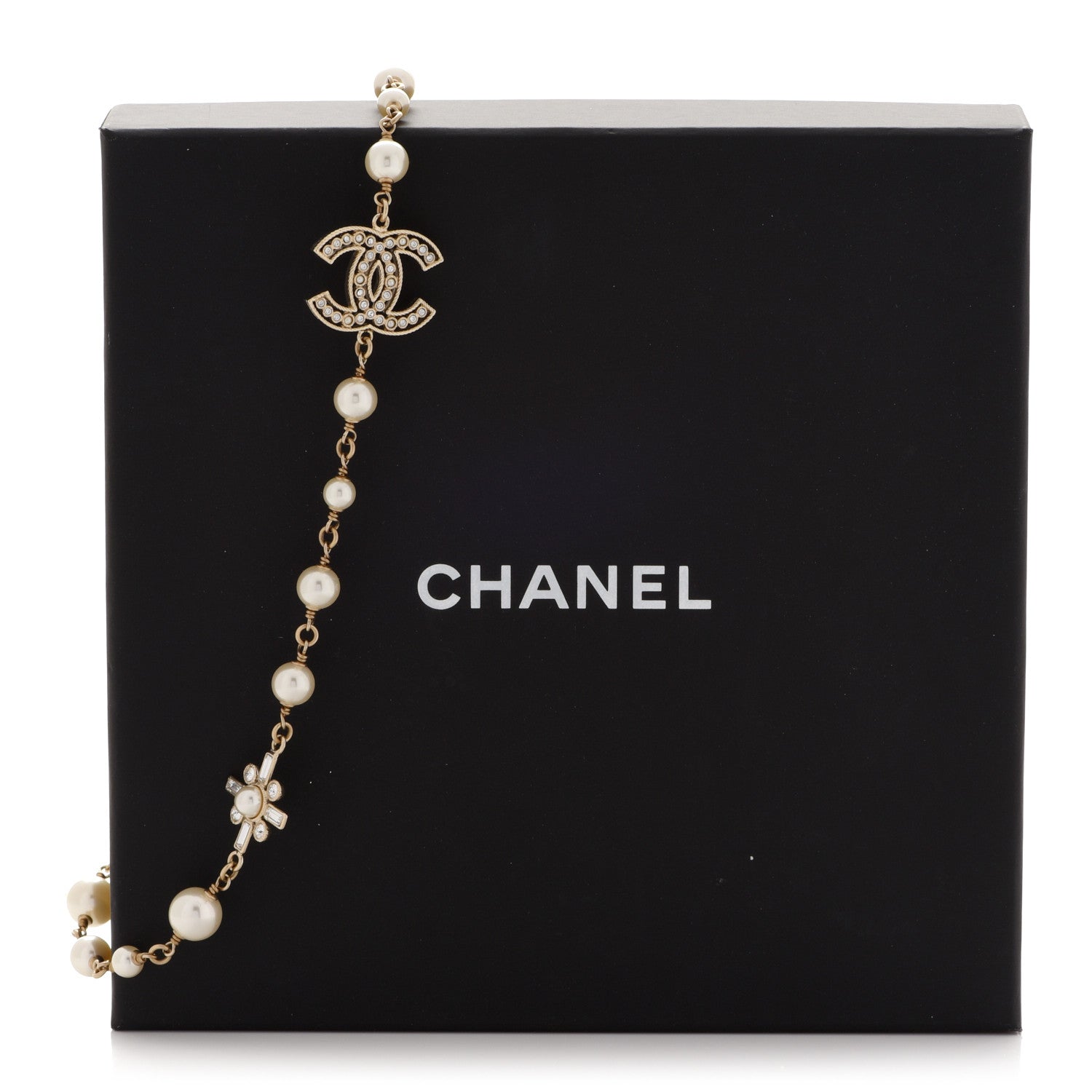Chanel Crystal Baguette Pearl CC Cross Necklace Gold 6 of 6