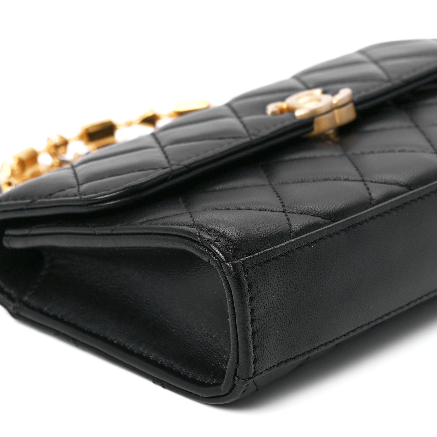 Chanel Lambskin Enamel Quilted Top Handle Flap Phone Holder With Chain Black 11 of 12