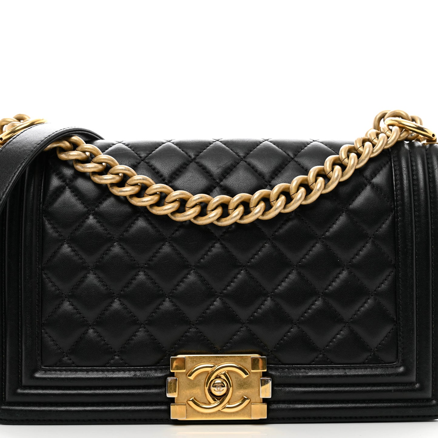 Lambskin Quilted Medium Boy Flap Black