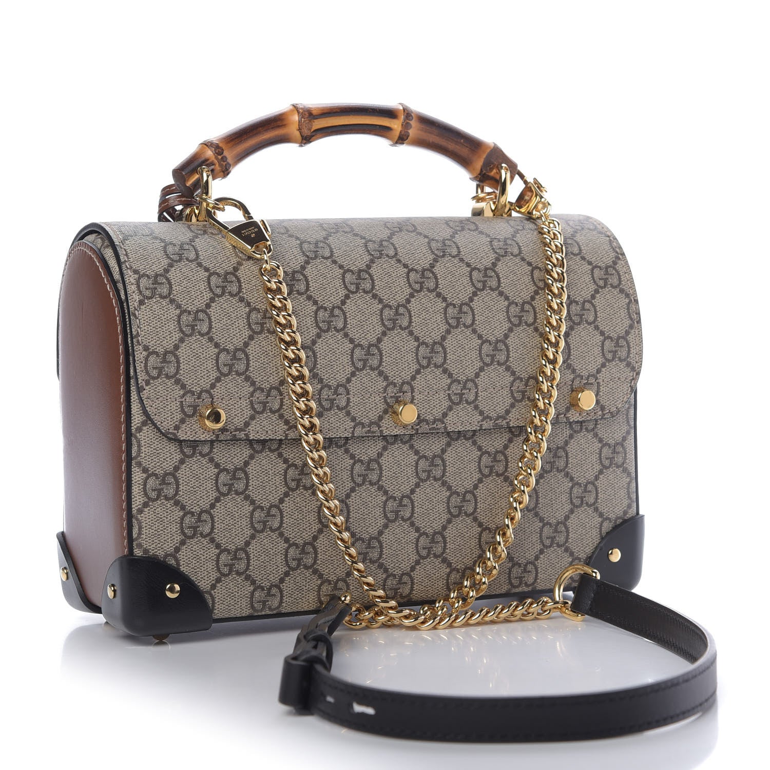 Gucci GG Supreme Monogram Small Padlock Bamboo Shoulder Bag Beige Black Cuir 3 of 9