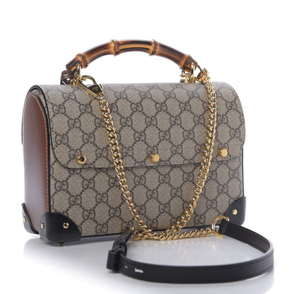 Gucci GG Supreme Monogram Small Padlock Bamboo Shoulder Bag Beige Black Cuir 3 of 9