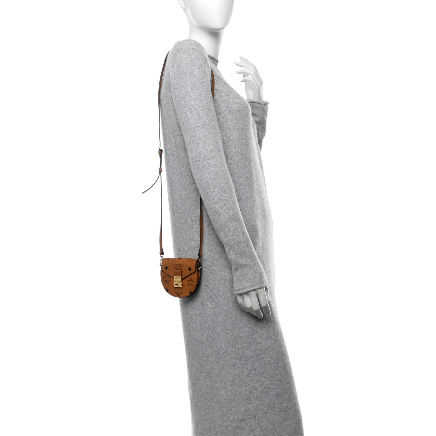 MCM Visetos Small Patricia Round Crossbody Wallet Cognac 2 of 12