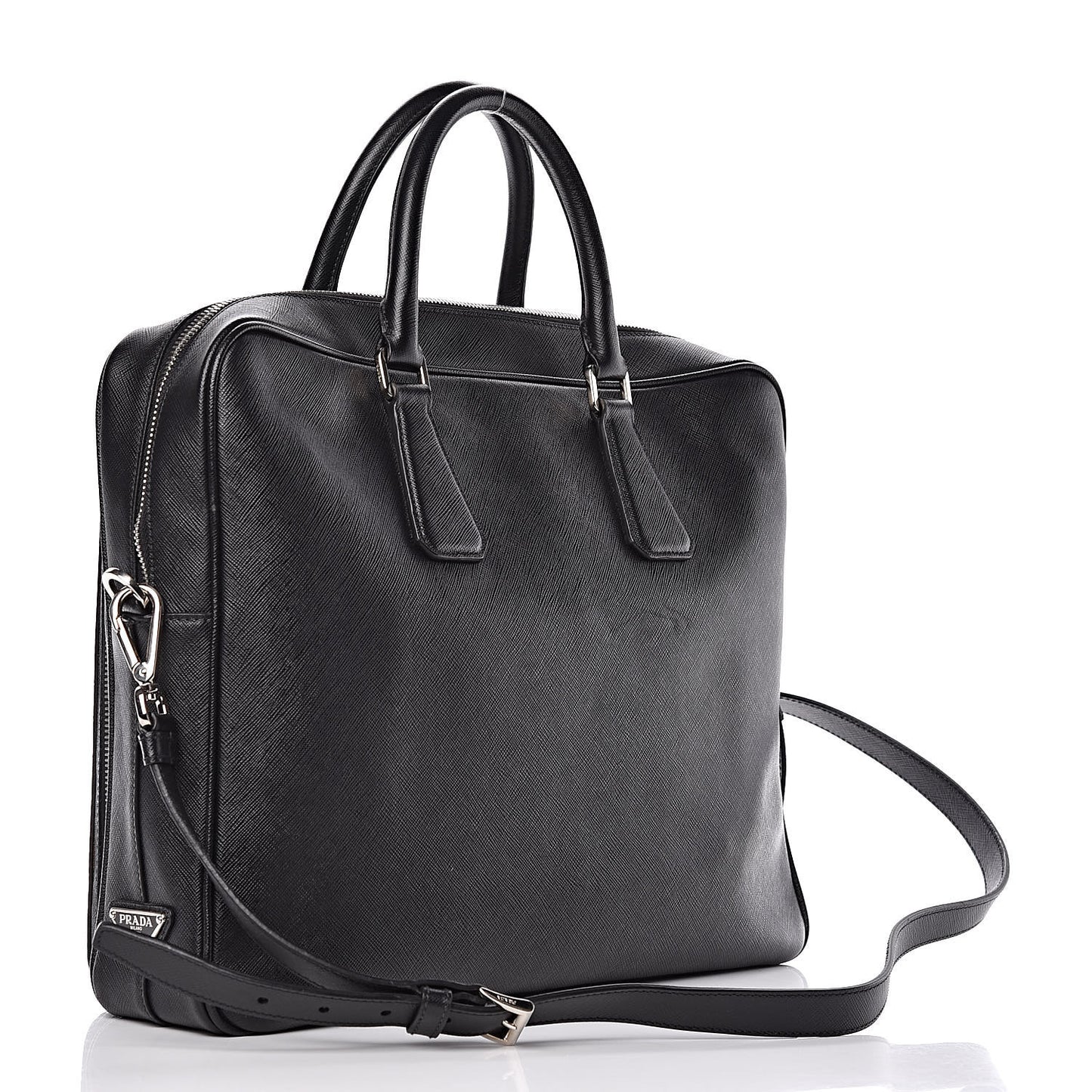 Saffiano Cuir Front Zip Pocket Briefcase Black
