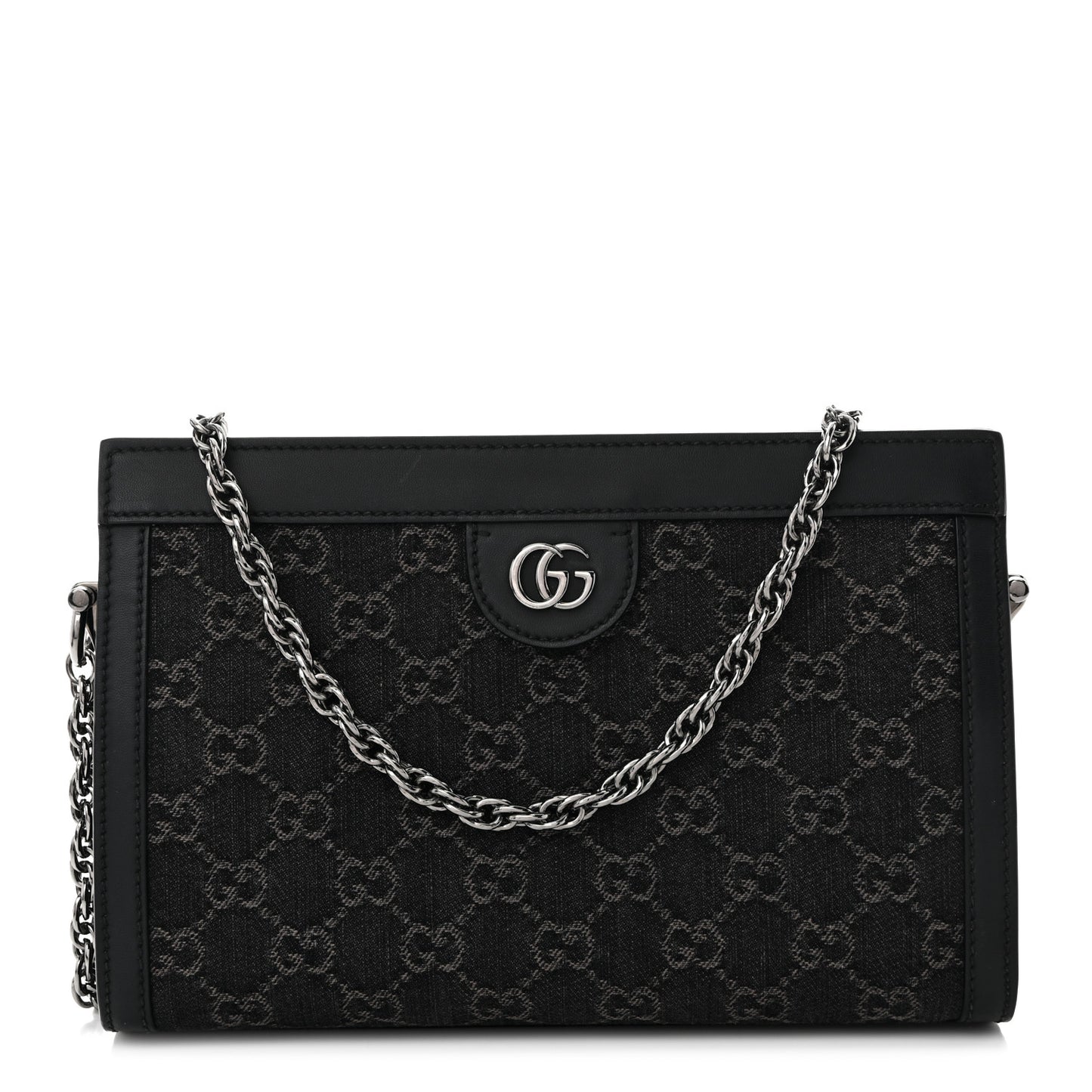 Jacquard Black Denim GG Monogram Chain Shoulder Bag Black Ivory