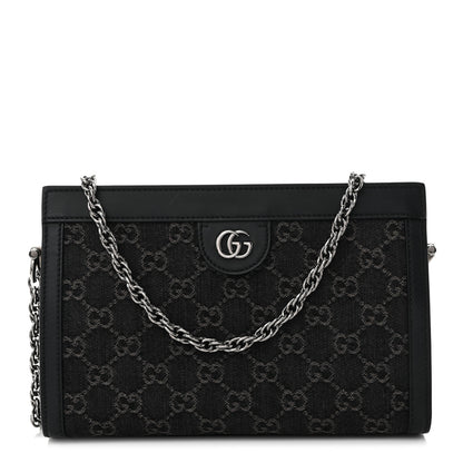 Gucci Jacquard Black Denim GG Monogram Chain Shoulder Bag Black Ivory 1 of 12