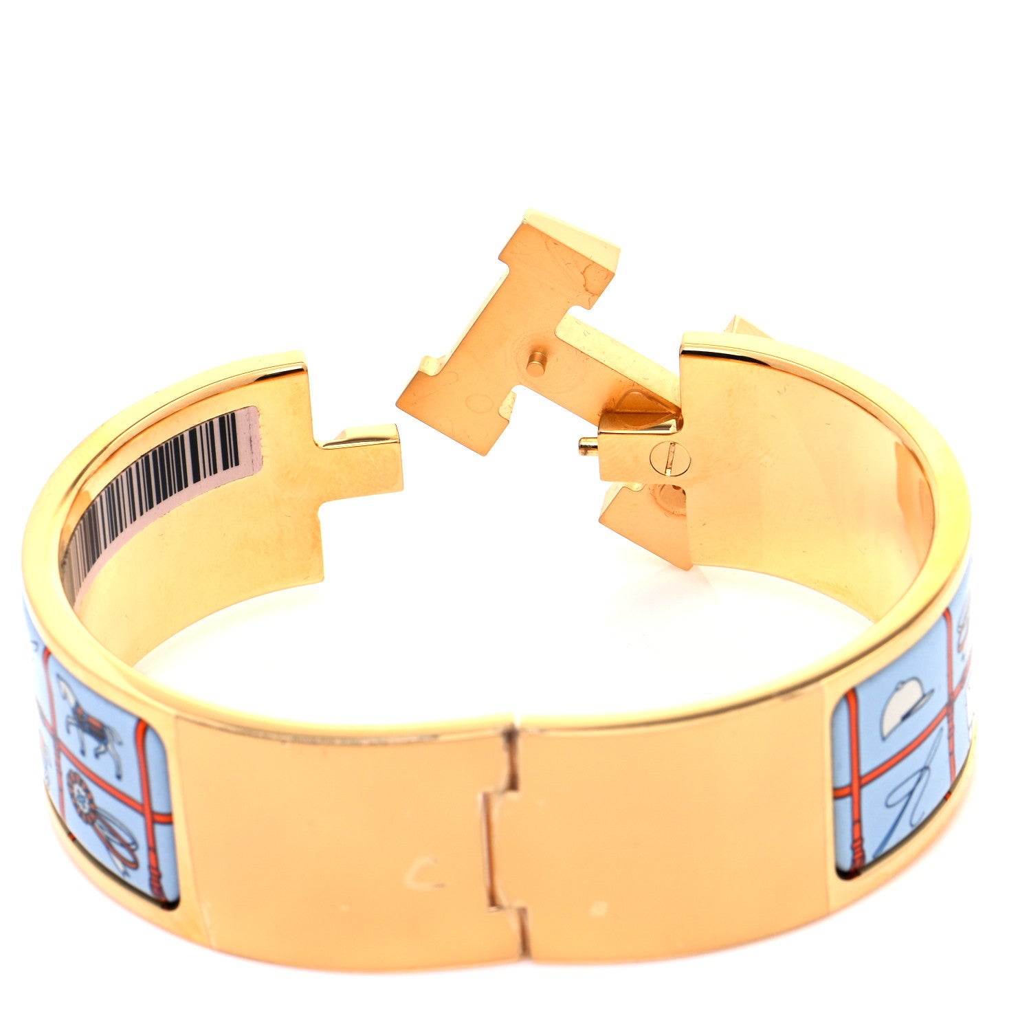 Hermes Enamel Couvertures et Tenues de Jour Wide Clic Clac H Bracelet PM Orange Bleue 5 of 8