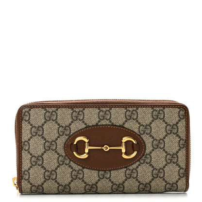 Gucci GG Supreme Monogram Azalea Calfskin Horsebit 1955 Zip Around Wallet Beige Ebony Brown Sugar 1 of 10