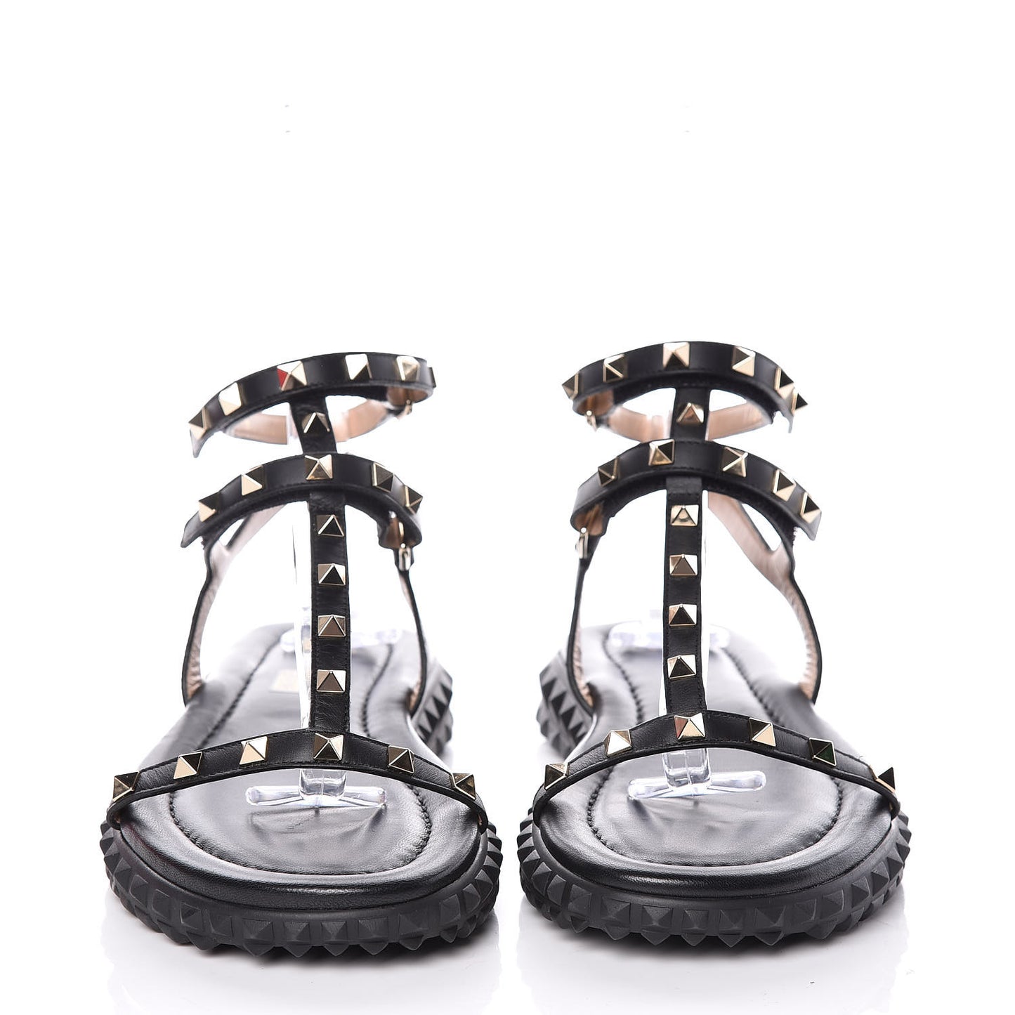 Calfskin Rockstud Gladiator Sandals 39 Black