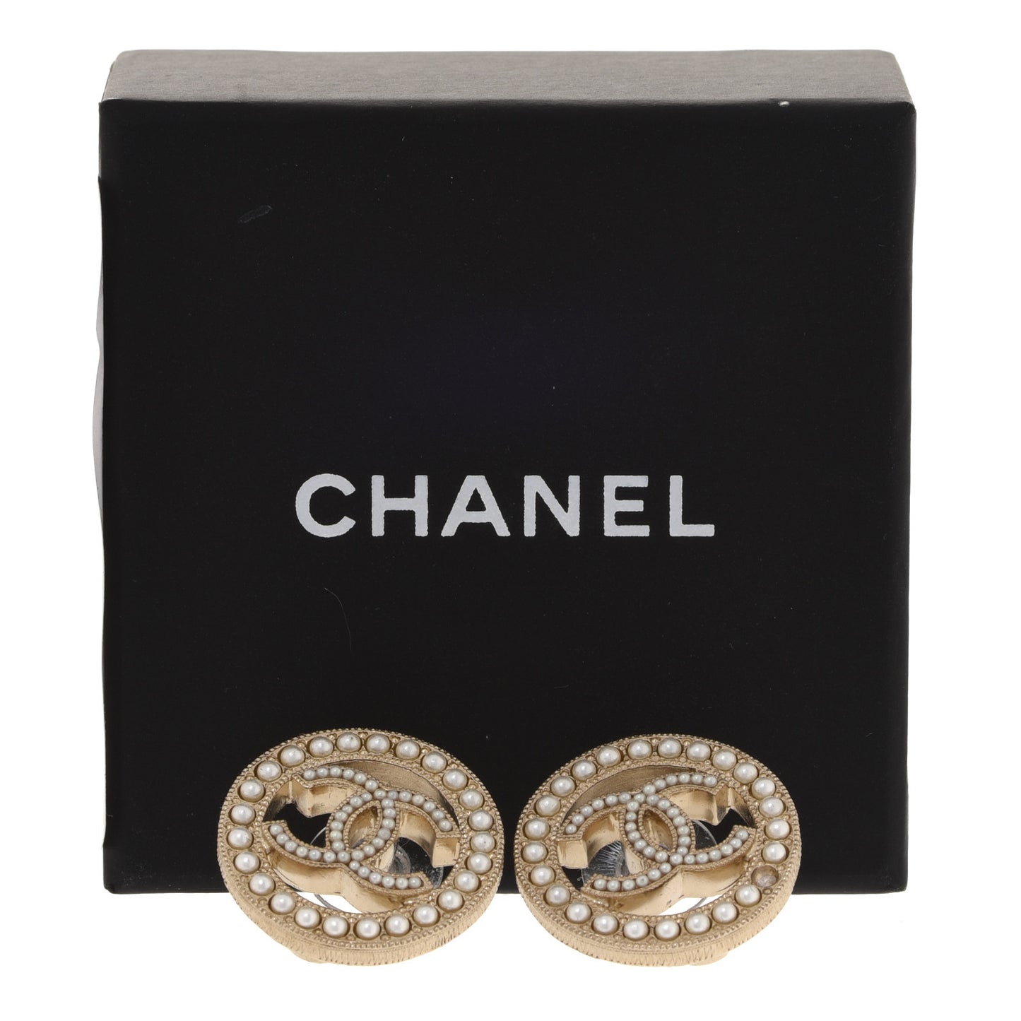 Pearl CC Round Earrings Gold