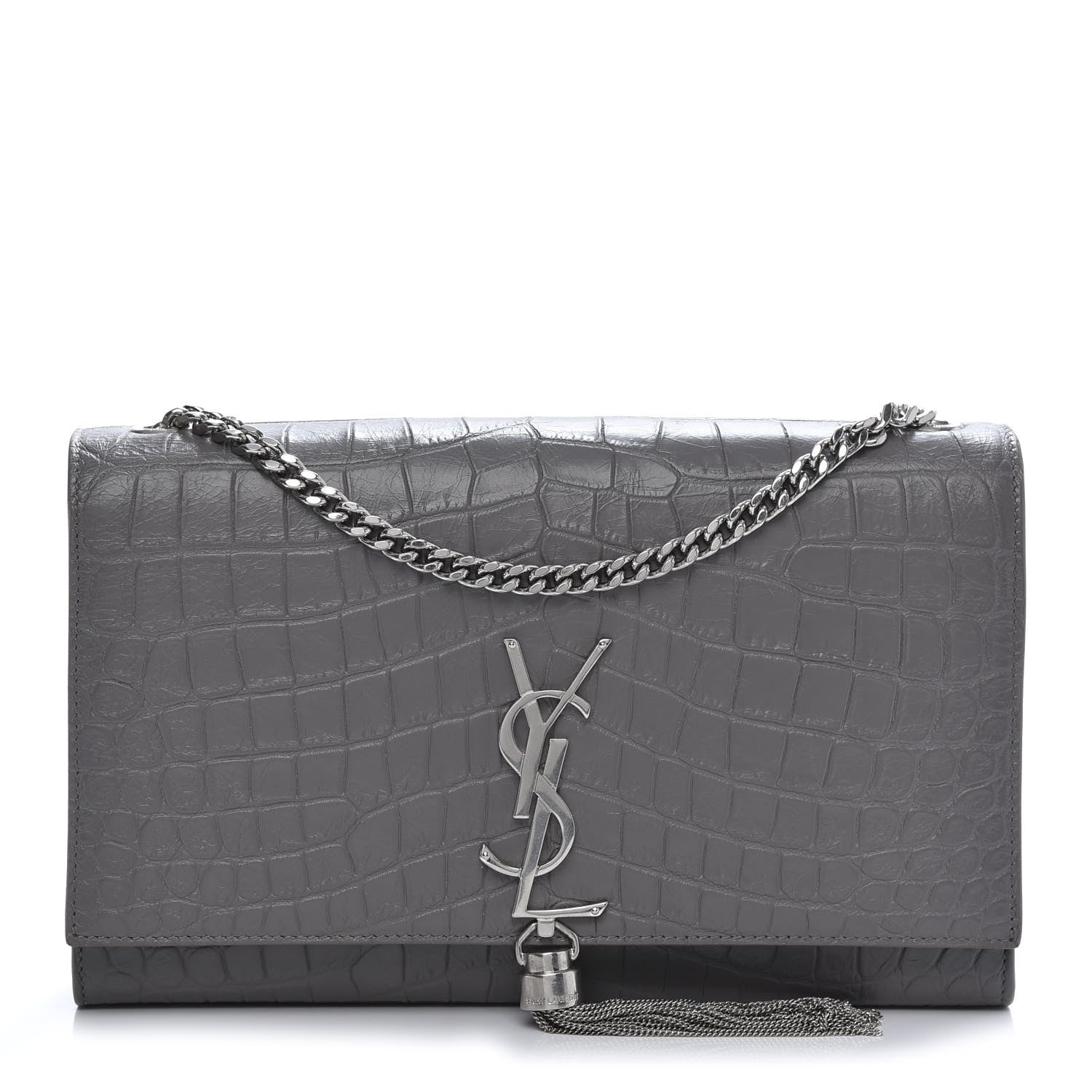 Saint Laurent Calfskin Crocodile Embossed Medium Classic Monogram Kate Tassel Satchel Fog 1 of 11