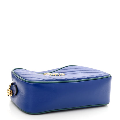 Gucci Azalea Calfskin Enamel Matelasse Diagonal Small Torchon GG Marmont Chain Shoulder Bag Imperial Blue Pavone 4 of 11