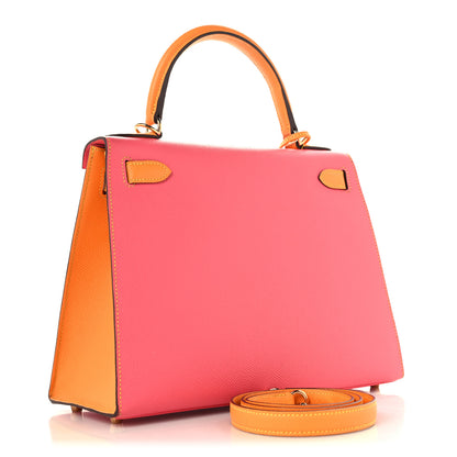 Hermes Epsom Horseshoe Kelly Sellier 28  Rose Azalee Jaune D'or 3 of 10