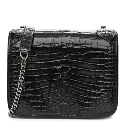 Saint Laurent Crocodile Embossed Lambskin Matelasse Monogram Niki Chain Wallet Black 1 of 8