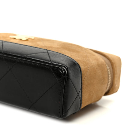Chanel Suede Calfskin Shiny Lambskin Stitched Top Handle Slim Vanity Case With Chain Beige Black 10 of 10
