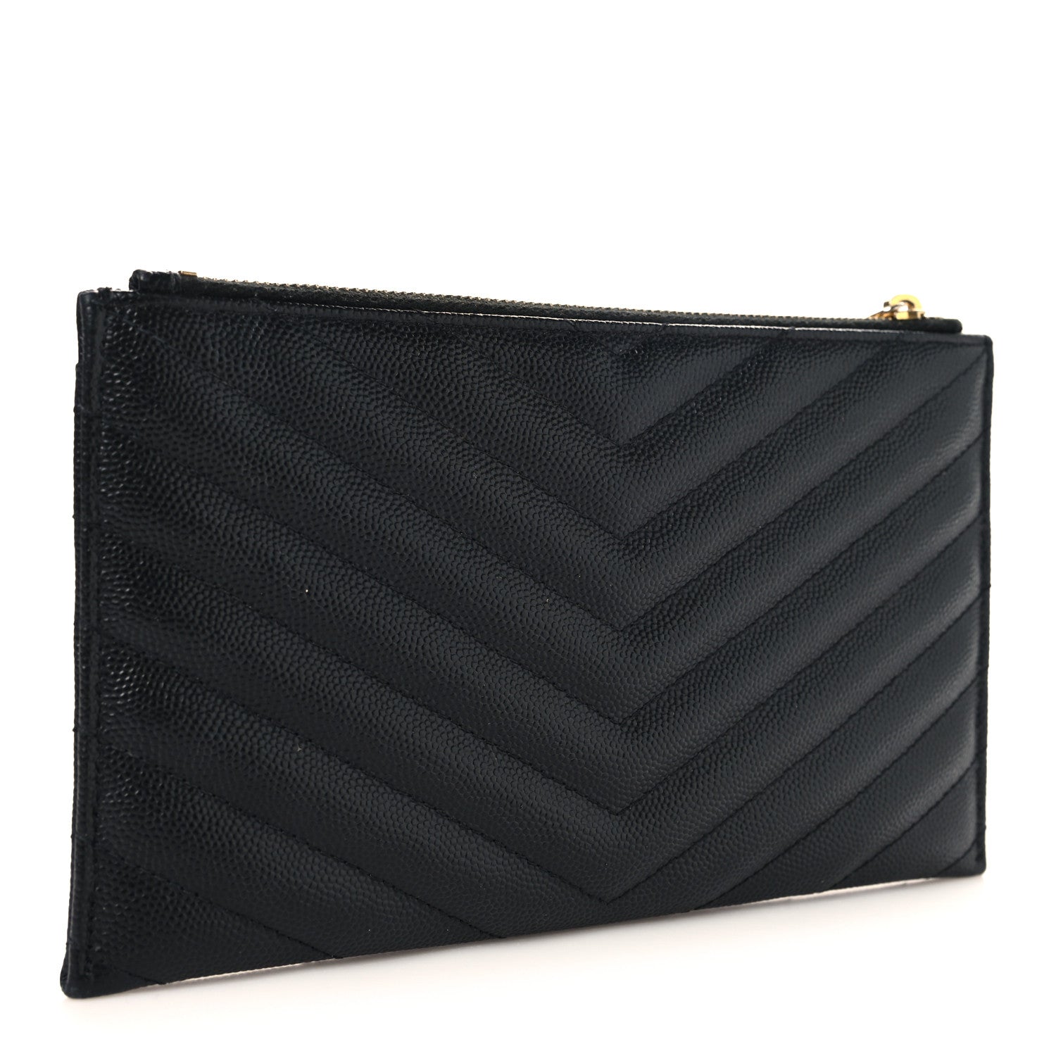 Saint Laurent Grain De Poudre Chevron Monogram Bill Pouch Black 3 of 7