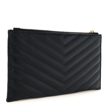 Saint Laurent Grain De Poudre Chevron Monogram Bill Pouch Black 3 of 7