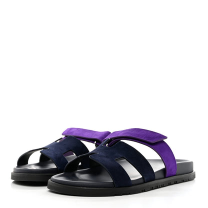 Hermes Suede Goatskin Womens Chypre Sandals 42 Marine Violet Majorette 3 of 9