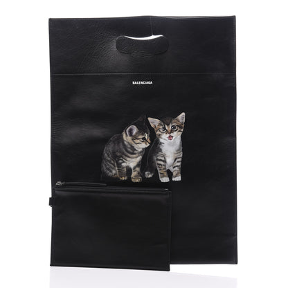 Balenciaga Calfskin Printed Kitten Plastic Bag Shopper S Black 2 of 10