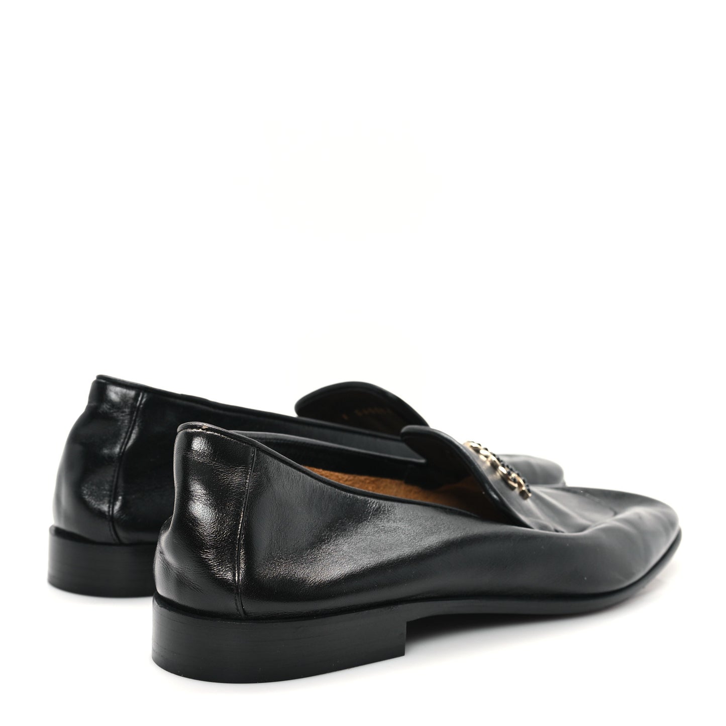 Shiny Calfskin CC Mocassin Loafers 38 Black